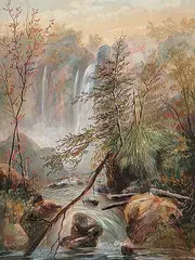 Samuel C. Hawksett, Untitled - Waterfall, gouache on paper board