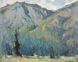 William John Hopkinson, Sunlit Valley - near Radium, 1968, oil on hard board