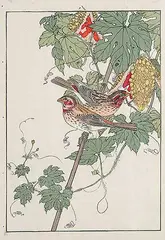 Untitled - Two Birds by Imao Keinen, 1892, colour wood block on paper, sold Apr 2003