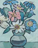 Wesley Fraser Irwin, Bowl of Flowers, 1953, oil on hard board