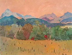 Evening Light Near Beaver Mines Lake by Alasdair Burns Monro, oil on paper, sold Apr 2003