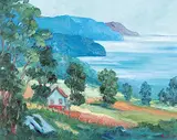 Claude Rollin, Vue sur Caps a l' Aigle Charlevoix, Quebec, 1999, acrylic on canvas