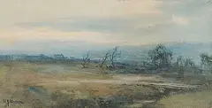 William Joseph Wadham, Untitled - Sunrise on the Moors, watercolour on paper
