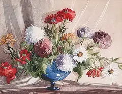 William Garnet Hazard, Untitled - Bouquet of Mums and Daisies, watercolour on paper