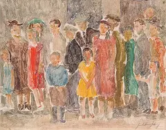 Jack Humphrey, People Waiting #2, 1935, colour monoprint on paper