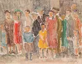 Jack Humphrey, People Waiting #2, 1935, colour monoprint on paper