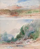 PAIR OF WATERCOLOURS - Untitled - Mountain River with Bridge / Untitled - Mountain Waterfall by Otto Reinhold Jacobi, watercolour on paper, sold Dec 2002