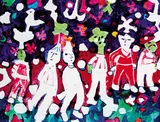 Janet Mitchell, Untitled - Whimsical Figures, 1974, acrylic on hard board