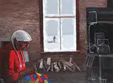 Allen Sapp, Nokum Mending Blanket, 1990, acrylic on canvas
