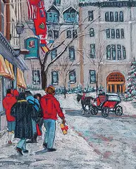 Christmas Shopping in Quebec by Lucienne Boucher Zegray, 1999, pastel on paper, sold Dec 2002