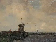Willem van Schaik, Untitled - Windmill on the Polder, oil on canvas