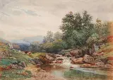 Untitled - Cattle Grazing by Waterfall in the Moors by William Williams of Plymouth, 1887, watercolour on paper, sold Dec 2002