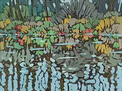 Fall Reflection by Edward William Godwin, 1990, oil on wood board, sold Dec 2002