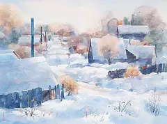 Untitled - Snowy Lane by Alex Fong, watercolour on paper, sold Dec 2002