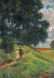 John Sloan Gordon, Untitled - Young Couple with Basket of Flowers, oil on wood