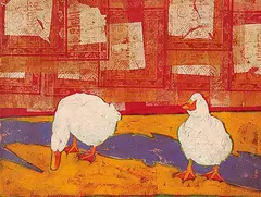 Untitled - Two Ducks by Grant Leier, 1996, acrylic and mixed media on paper, sold Dec 2002