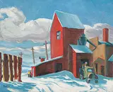 Francis Douglas Motter, Feed Mill, Vermilion, 1948, oil on paper board