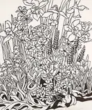Mary E. Wrinch, Untitled - Flower Garden, relief print on paper