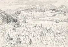 E. J. Hughes, The Thompson Valley at Chase, B.C., 1956, graphite on paper