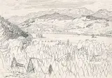 E. J. Hughes, The Thompson Valley at Chase, B.C., 1956, graphite on paper