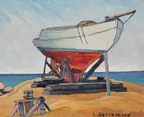 Leonard Hutchinson, Untitled - Boat in Dry Dock, oil on paper board
