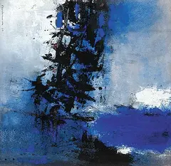 Monique Charbonneau, Untitled - Abstract in Blue and Black, 1960, mixed media on paper board