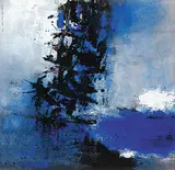 Monique Charbonneau, Untitled - Abstract in Blue and Black, 1960, mixed media on paper board