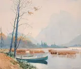 James Dichmont, Untitled - Canoeing on Vermilion Lake, watercolour on paper