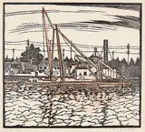 William Frederick George Godfrey, Derricks, colour wood block on paper