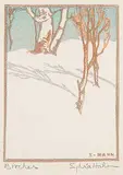 Sylvia Hahn, Birches, colour wood block on paper