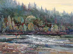 Port Renfrew Shore by Dorothy McKay, oil on hard board, sold Apr 2002