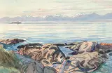 William Maltman, Freighter Carrier - 5 A.M. Juan de Fuca St., 1970, watercolour on paper