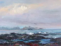 Homeward Bound - Chesterman Beach, Vancouver Island by Dorothy McKay, oil on canvas, sold Apr 2002