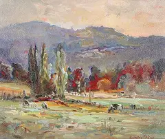 Chemainus Pasture by Dorothy McKay, oil on hard board, sold Apr 2002