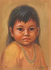 Margaret Moore, Untitled - Small Child with Green Necklace, pastel on wood board