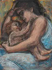 Joseph Rosenthal, Mother and Child, pastel on paper