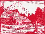 Margaret Shelton, Barn Near Kamloops, 1974, lino block on paper