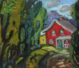 Pierre Bedard, La Maison Rouge, oil on hard board