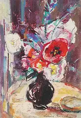 Frank Leonard Brooks, Untitled - Vase of Flowers, mixed media on paper