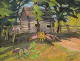 Ralph Wallace Burton, The Potato Machine near Burnstown, Ont., oil on plywood