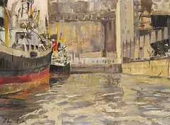 Albert Edward Cloutier, Montreal Harbour 1961, 1961, oil on hard board