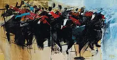 String Section #2, Toronto Symphony Orchestra by Adrian Dingle, acrylic on hard board, sold Nov 2001