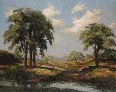 Eva Bell-Smith Hills, Untitled - Grazing Cattle in Summer Landscape, oil on canvas