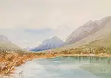 Laurence Morris Lambe, Untitled - Rocky Mountain Lake with Lodge, 1897, watercolour on paper