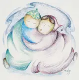 Daphne Odjig, Hugs and Kisses, pastel on paper