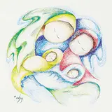 Daphne Odjig, The New Arrivals, pastel on paper