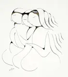 Daphne Odjig, Untitled - Three Kneeling Women, 1982, watercolour and ink on paper