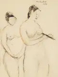 Rose Wiselberg, Untitled - Two Standing Nudes, 1949, mixed media on paper