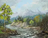 Elaine Fleming, On the Bow - Banff Area, oil on canvas board