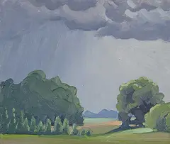 Sylvia Hahn, Storm Clouds, Myrtle, 1951, oil on paper board